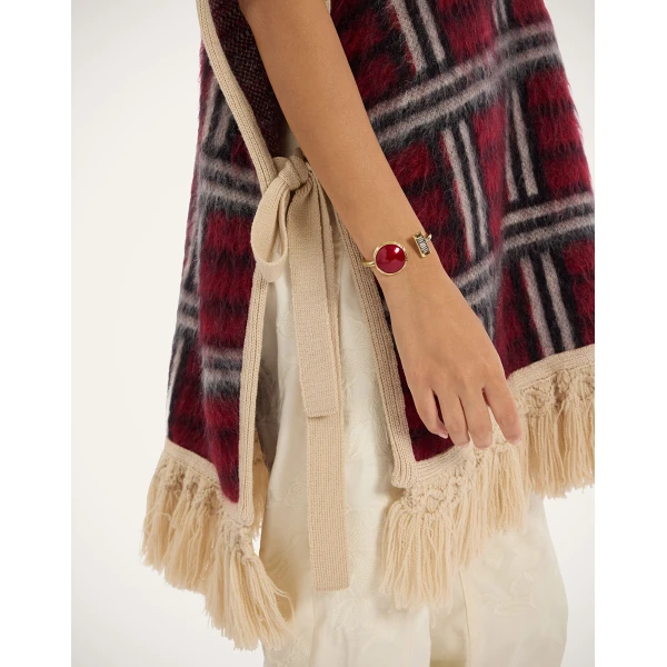 La DoubleJ Check Poncho in Kells Check Burgundy