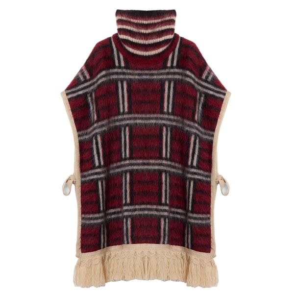 Check Poncho in Kells Check Burgundy, Black, and Ecru