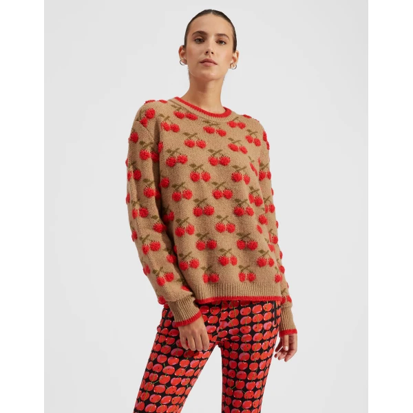 La DoubleJ Cherry Sweater in Camel/Red, view 2