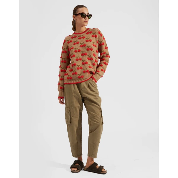 La DoubleJ Cherry Sweater in Camel/Red, view 5