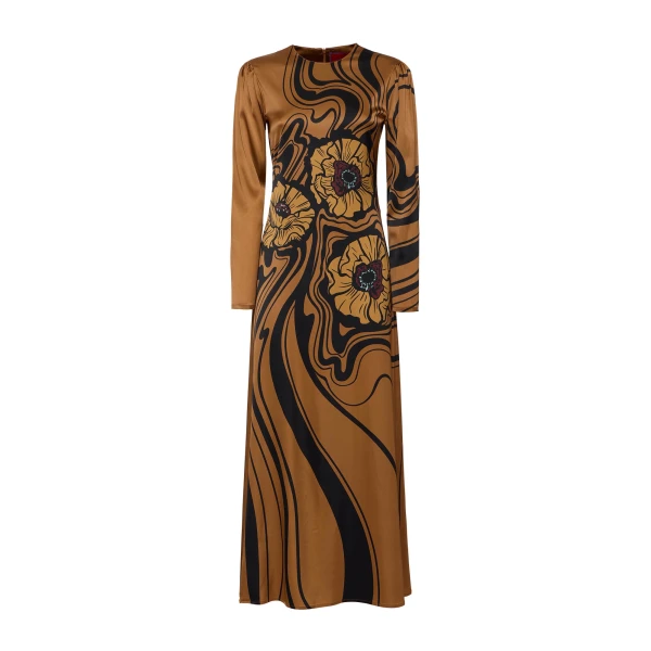 La DoubleJ Clingy Swing in Big Blooms Brown Dress