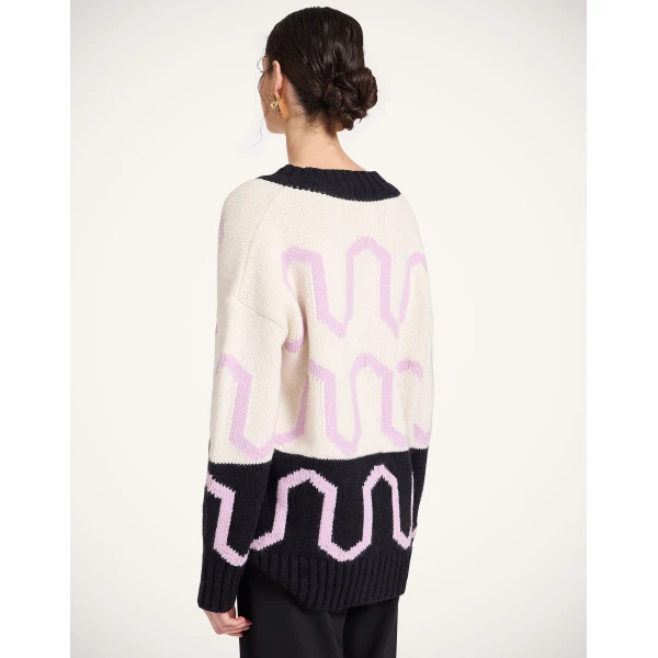 La DoubleJ Comber Cardigan in Multicolor Ivory & Black, view 3