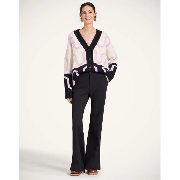 La DoubleJ Comber Cardigan in Multicolor Ivory & Black, view 4