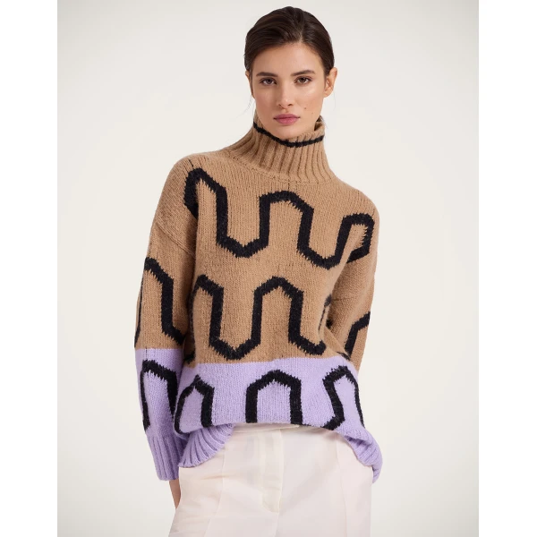 La DoubleJ Comber Turtleneck in Camel & Lilac, view 3