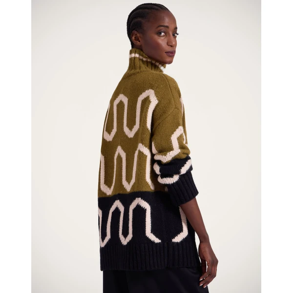 La DoubleJ Comber Turtleneck in Green & Black Knit, view 2