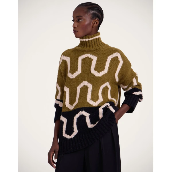 La DoubleJ Comber Turtleneck in Green & Black Knit, view 3