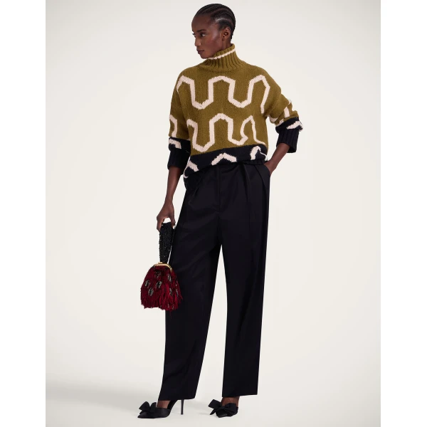 La DoubleJ Comber Turtleneck in Green & Black Knit, view 4