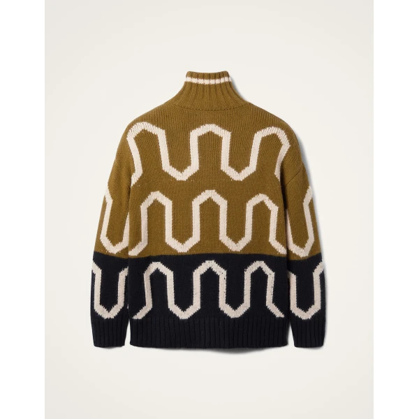 La DoubleJ Comber Turtleneck in Green & Black Knit, view 5