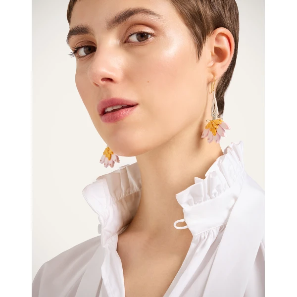 La DoubleJ Cornucopia Pendant Earrings in Pink Metallic Beads | Earrings | Coveti