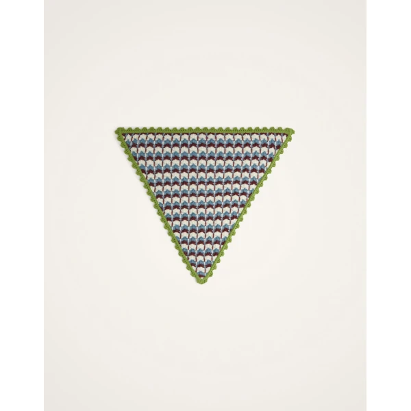 La DoubleJ Crochet Triangle Scarf in Multicolor Blue & Burgundy at Coveti