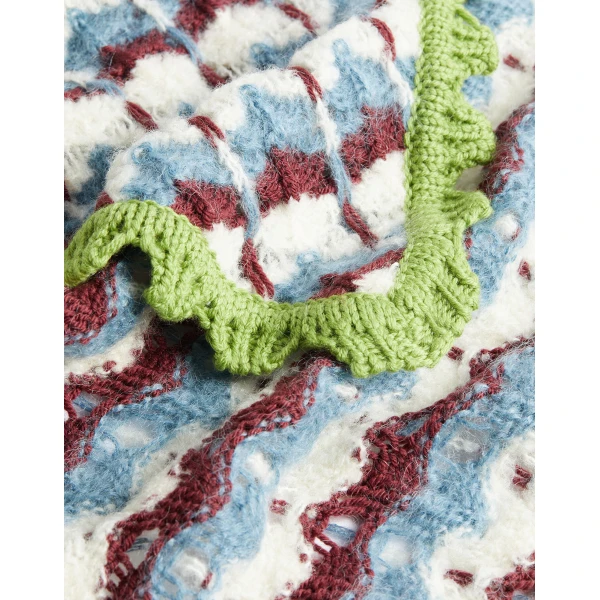 La DoubleJ Crochet Triangle Scarf in Multicolor Blue & Burgundy at Coveti
