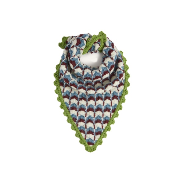 La DoubleJ Crochet Triangle Scarf in Multicolor Blue & Burgundy at Coveti