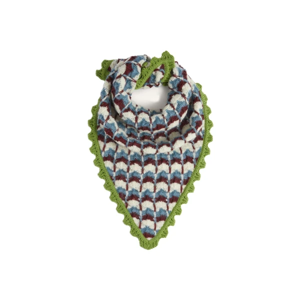 La DoubleJ Crochet Triangle Scarf in Multicolor Blue & Burgundy at Coveti
