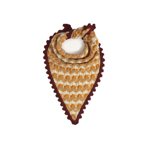 La DoubleJ Crochet Triangle Scarf in Multicolor Ocher & White at Coveti