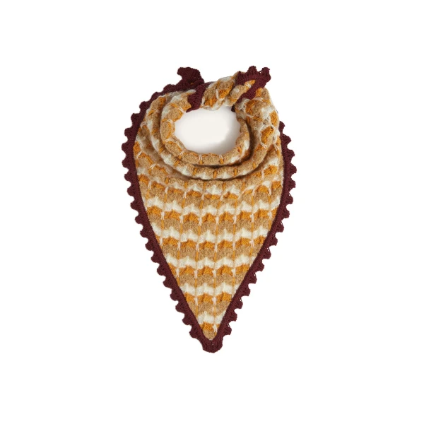La DoubleJ Crochet Triangle Scarf in Multicolor Ocher & White at Coveti