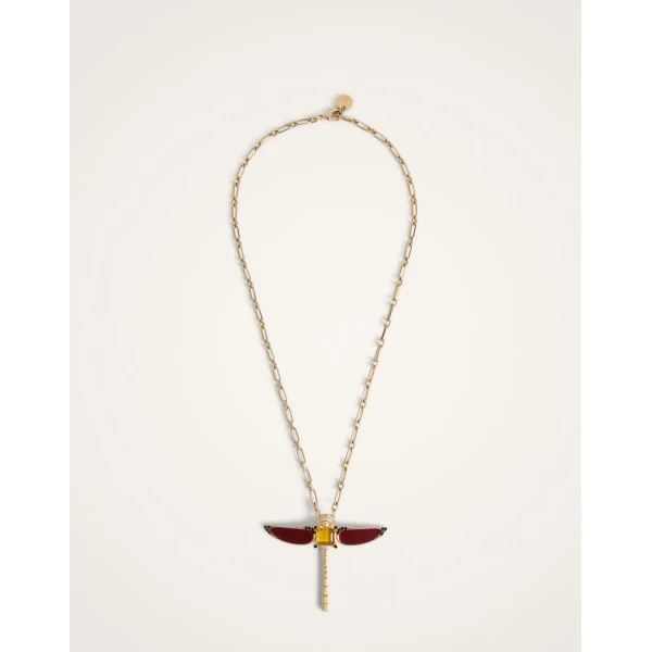 La DoubleJ Dragonfly Necklace in Enameled 24K Gold Plate And Yellow Agate at Coveti