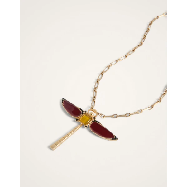 La DoubleJ Dragonfly Necklace in Enameled 24K Gold Plate And Yellow Agate at Coveti