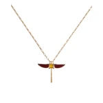 La DoubleJ Dragonfly Necklace in Enameled 24K Gold Plate And Yellow Agate at Coveti
