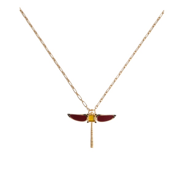 La DoubleJ Dragonfly Necklace in Enameled 24K Gold Plate And Yellow Agate at Coveti