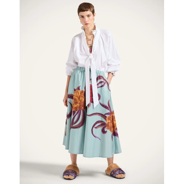 La DoubleJ Drawstring Skirt in Peony Light Blue, view 2