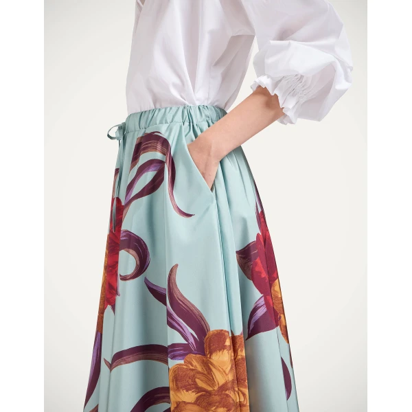 La DoubleJ Drawstring Skirt in Peony Light Blue, view 4