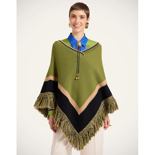 La DoubleJ Dreamcatcher Poncho in Color Block Green & Brown at Coveti