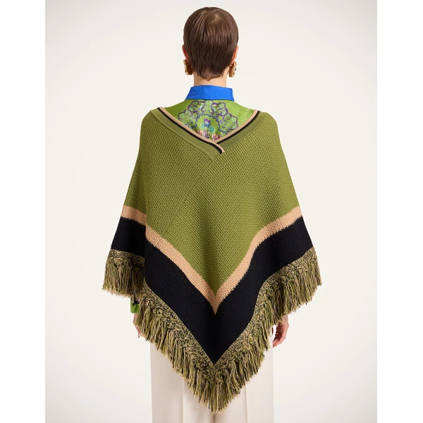 La DoubleJ Dreamcatcher Poncho in Color Block Green & Brown at Coveti
