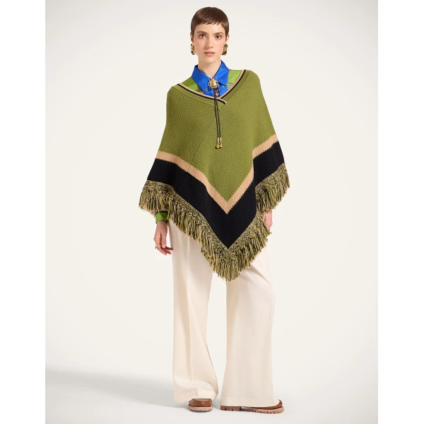 La DoubleJ Dreamcatcher Poncho in Color Block Green & Brown at Coveti