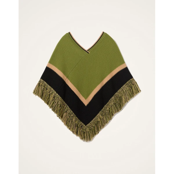 La DoubleJ Dreamcatcher Poncho in Color Block Green & Brown at Coveti