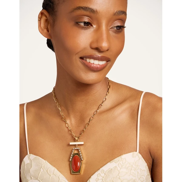 La DoubleJ Embellished Portal Necklace in 24K Gold Plate & Red Agate at Coveti