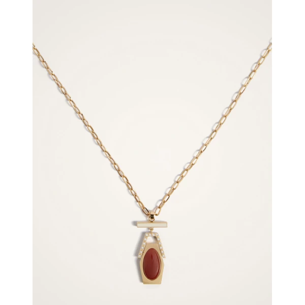 La DoubleJ Embellished Portal Necklace in 24K Gold Plate & Red Agate at Coveti