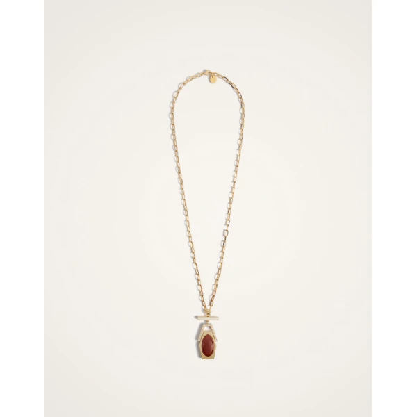 La DoubleJ Embellished Portal Necklace in 24K Gold Plate & Red Agate at Coveti