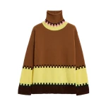 La DoubleJ Fireside Turtleneck in Color Block Camel and Light Yellow at Coveti