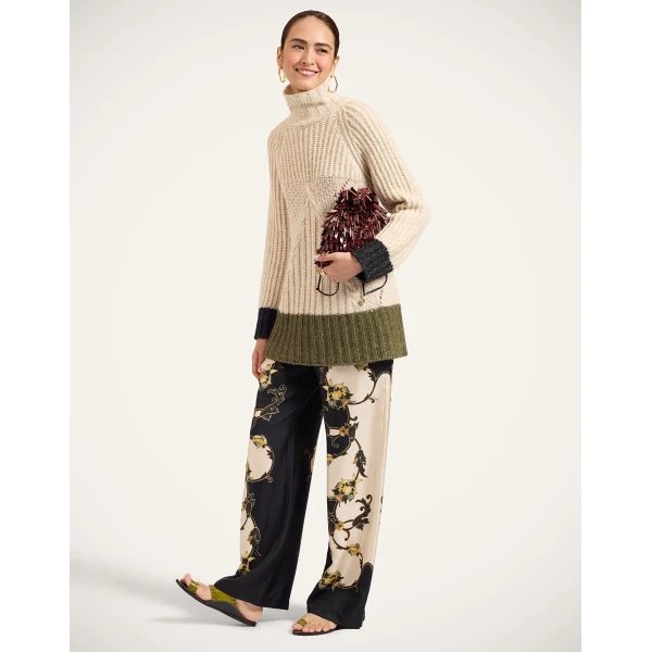 La DoubleJ Fireside Turtleneck in Color Block Ecru