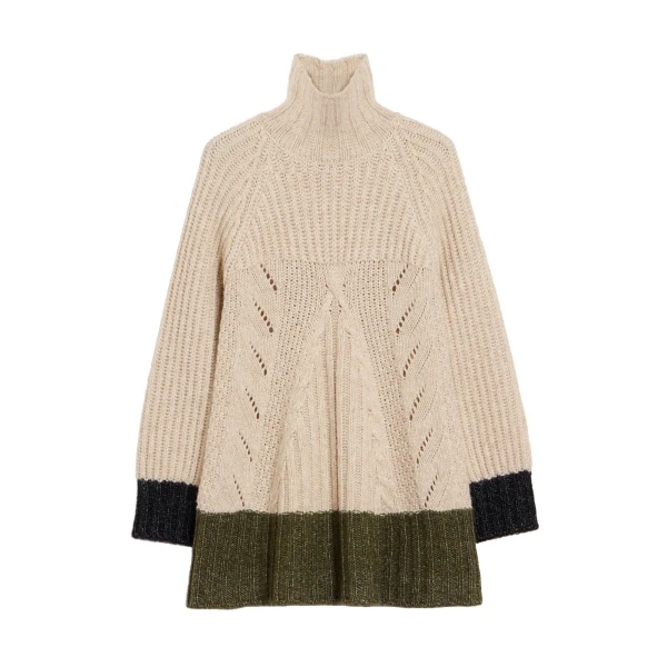 Fireside Turtleneck in Color Block Ecru, Green, and Black