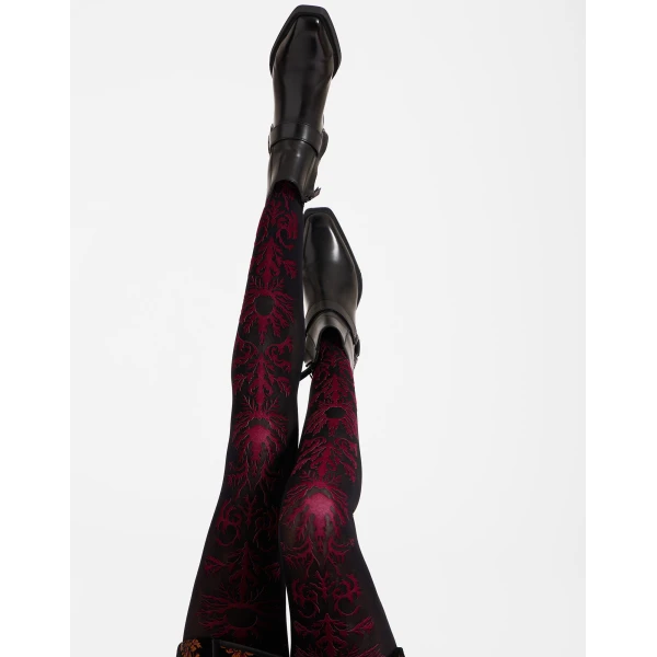 La DoubleJ Flocked Tights in Black & Red at Coveti