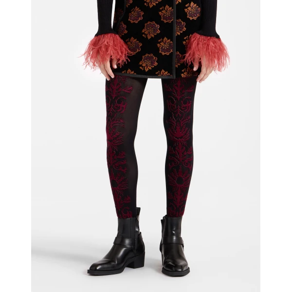 La DoubleJ Flocked Tights in Black & Red at Coveti