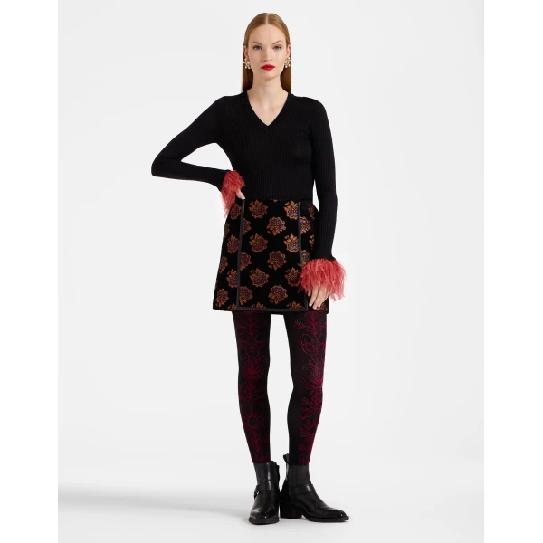 La DoubleJ Flocked Tights in Black & Red at Coveti