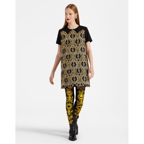 La DoubleJ Flocked Tights in Black & Yellow, view 3