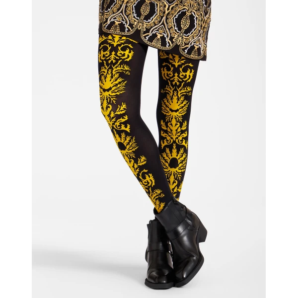 La DoubleJ Flocked Tights in Black & Yellow, view 4