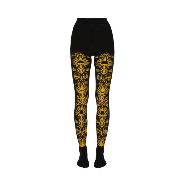 La DoubleJ Flocked Tights in Black & Yellow at Coveti