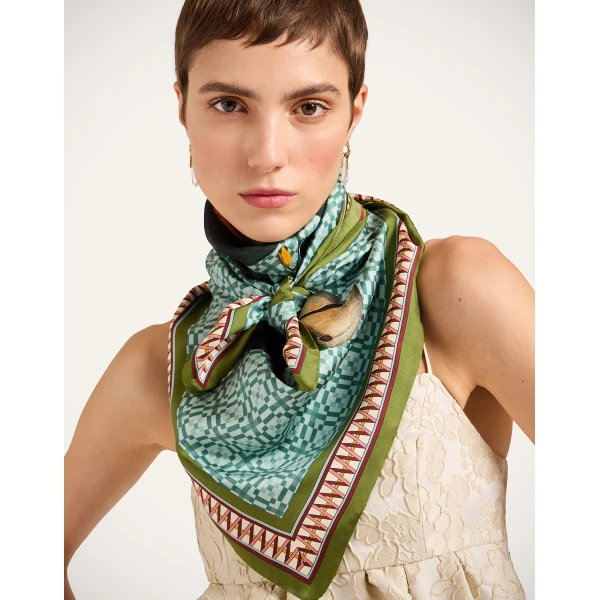 La DoubleJ Foulard 90 in Zooflora Parrotstem Light Blue | Scarves | Coveti