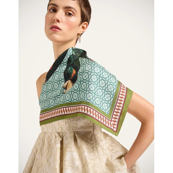 La DoubleJ Foulard 90 in Zooflora Parrotstem Light Blue | Scarves | Coveti