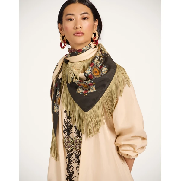 La DoubleJ Fringe Triangle Scarf in Nucleus Off White | Scarves | Coveti