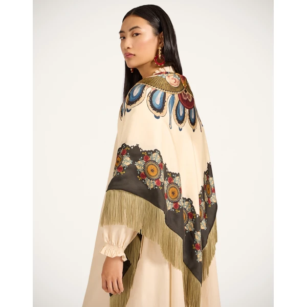 La DoubleJ Fringe Triangle Scarf in Nucleus Off White | Scarves | Coveti