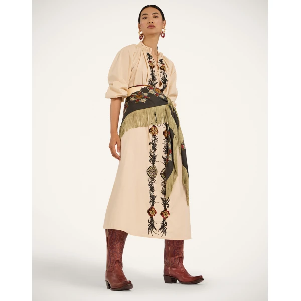 La DoubleJ Fringe Triangle Scarf in Nucleus Off White | Scarves | Coveti
