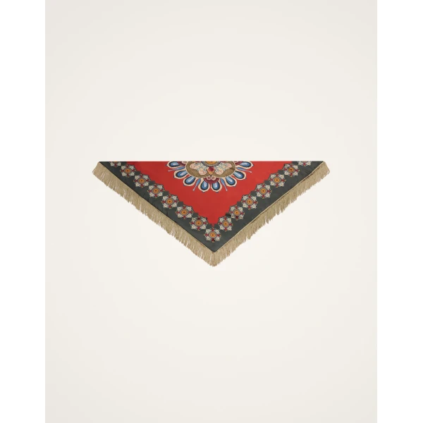 La DoubleJ Fringe Triangle Scarf in Nucleus Rust, view 6