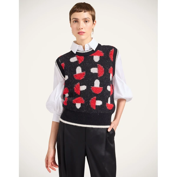 La DoubleJ Fun-Guy Gilet in Black & Red Knit, view 2