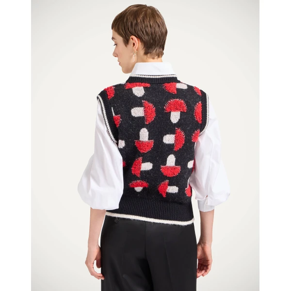 La DoubleJ Fun-Guy Gilet in Black & Red Knit, view 3
