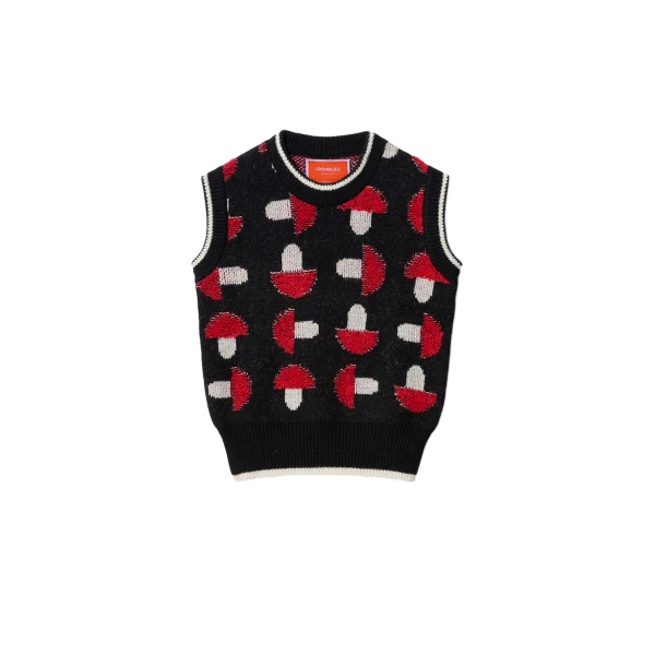 La DoubleJ Fun-Guy Gilet in Black & Red Knit